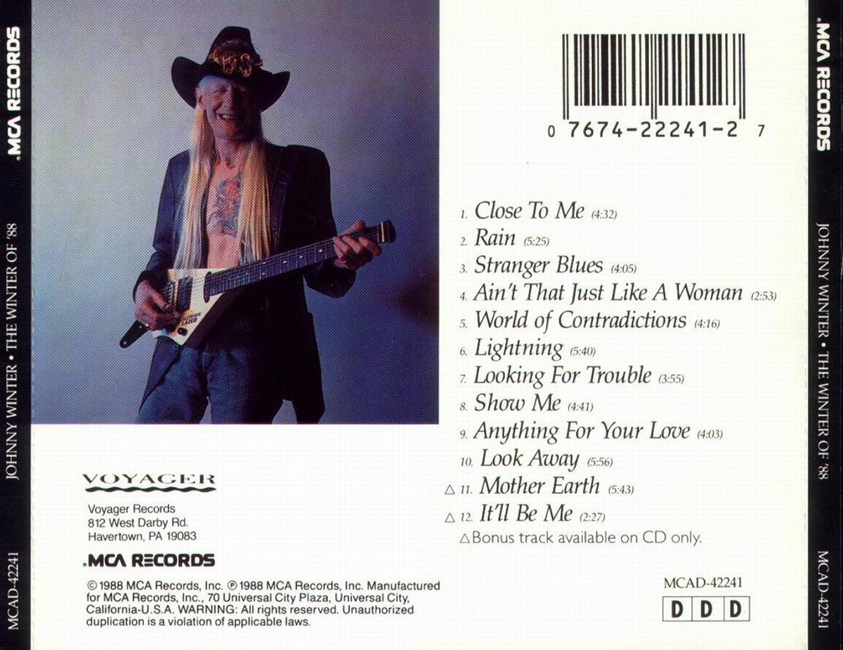 JOHNNY WINTER - Winter of '88 back cover